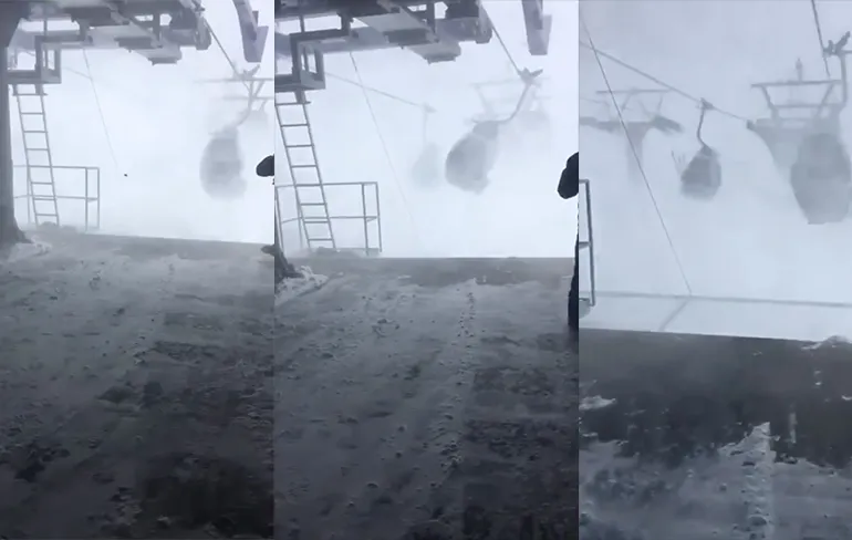 Gondel van skilift in Verbier gaat klein beetje heen en weer