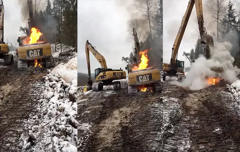 Graafmachine helpt graafmachine letterlijk uit de brand