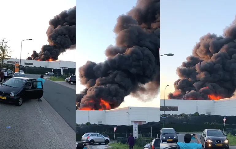 Grote brand in Dongen bij bedrijf dat kunstgrasmatten recyclet