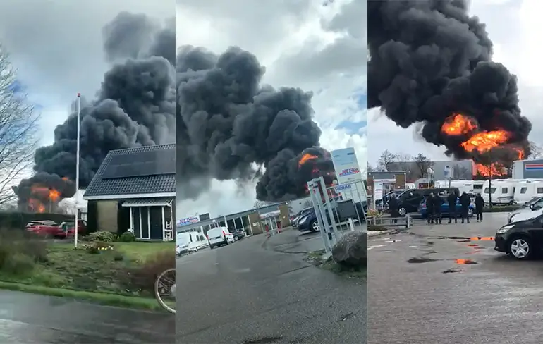 Grote uitslaande brand in het Groningse Marum