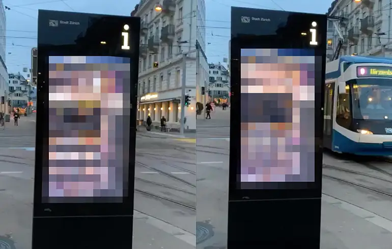 Hackers spelen natuurfilms af op informatiezuil in Zurich