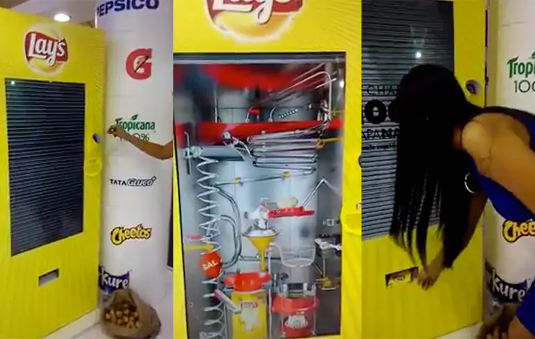 Hele verse chips uit Lays chips automaat in India