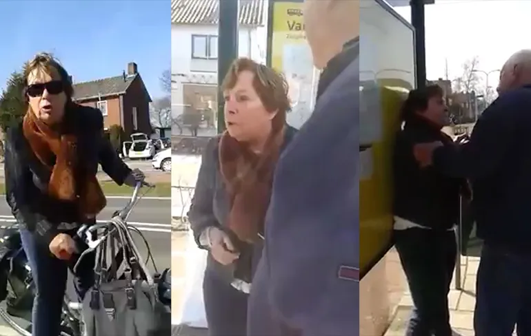 Hele video racistische vrouw valt Turkse vrouw vanuit het niets aan...