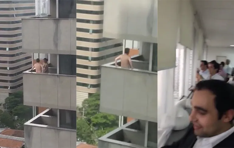 Het hele kantoor geniet van het uitzicht!