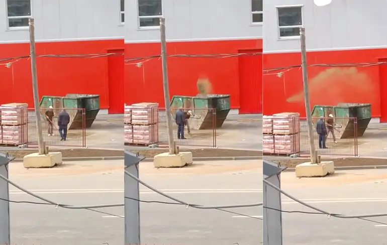 Hilarische scheptechniek van bouwvakker uit Minsk