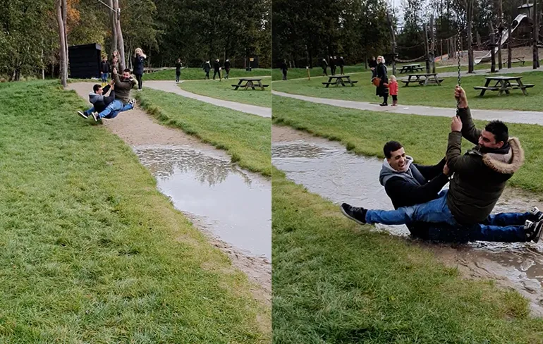Hoppa, natte broek door tokkelbaan