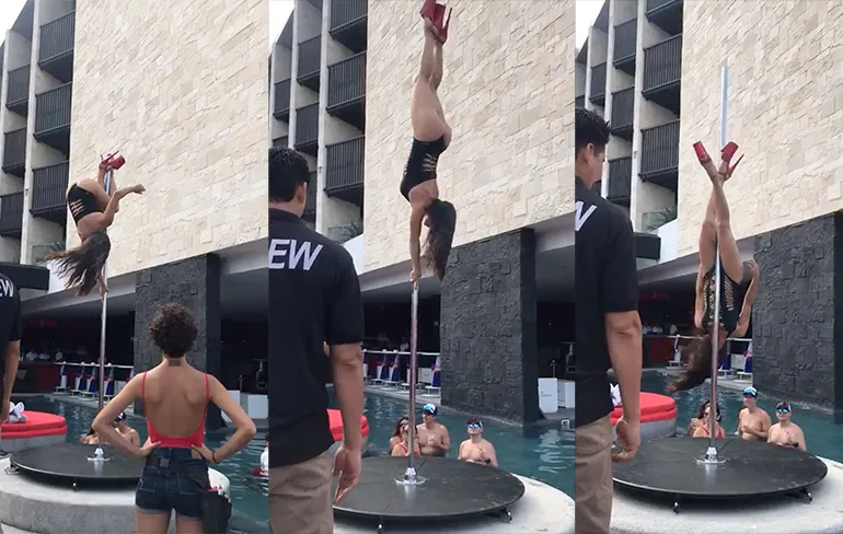 Hotel met danspaal bij het zwembad