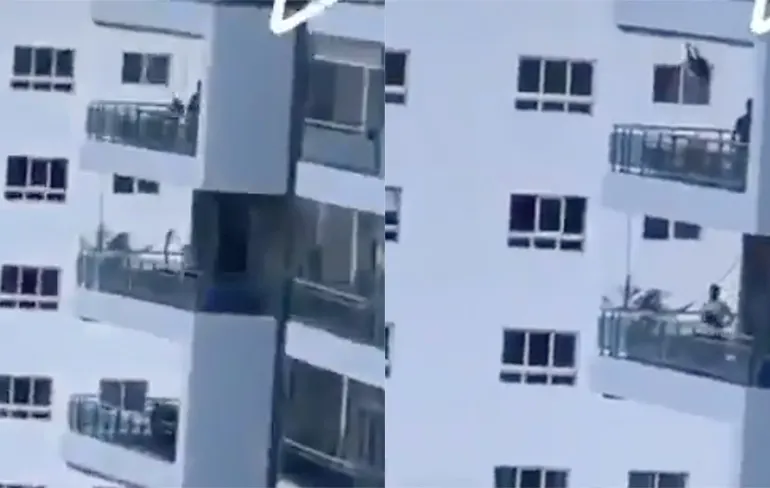 Idee om op balkon te schommelen ziet er levensgevaarlijk uit
