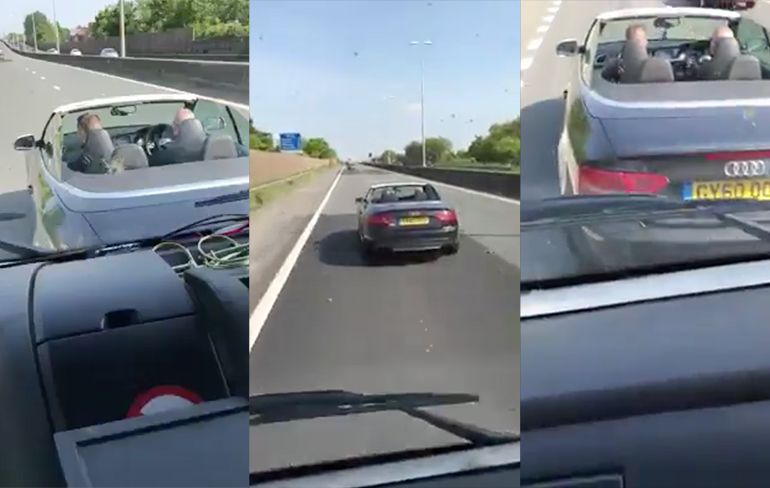 Idioot in Audi gaat even stilstaan op de snelweg tijdens Road Rage