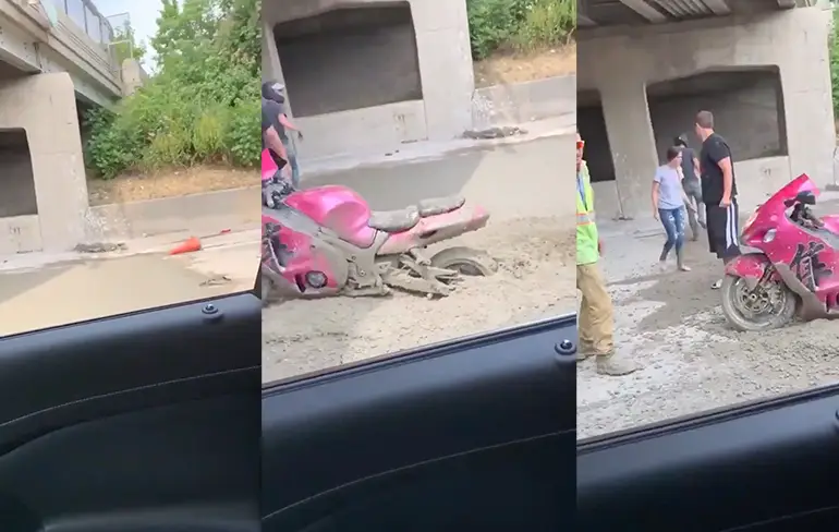 Idioot op motor zorgt voor extra werkzaamheden voor wegenbouwers