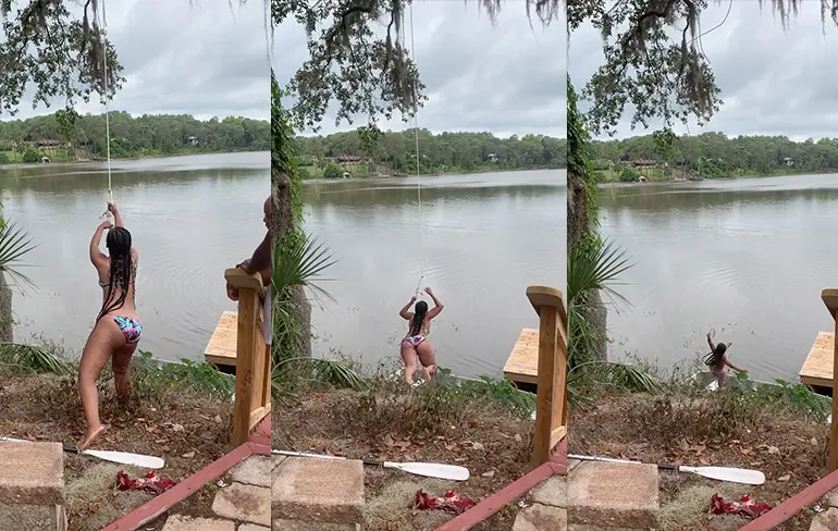 Iedereen zegt niet doen, meisje wil toch slingeren aan touw