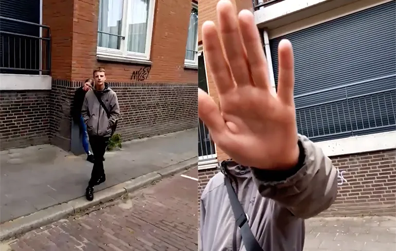 Iemand wil niet op beeld en is vlogger KeizerEnzo spuugzat