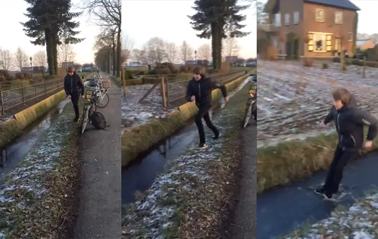 IJsmeester zonder papieren kijkt of het ijs al dik genoeg is
