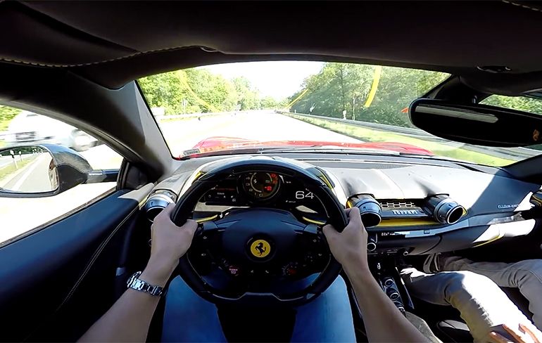 In Ferrari 812 lekker scheuren met 320 km/h over de Autobahn