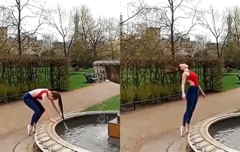 Influencer meisje gaat voor de perfecte video, maar haalt een nat pak