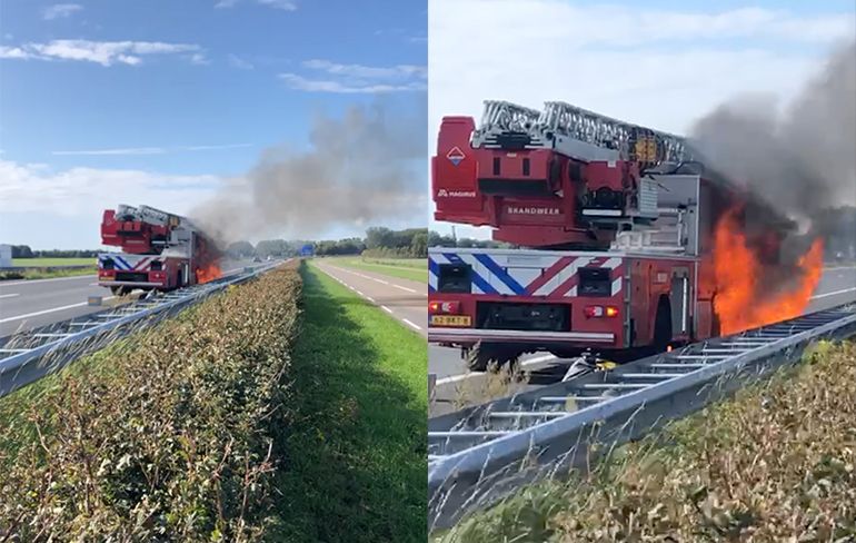 Ironisch: Ladderwagen vliegt in de hens op de A7 bij Middenmeer
