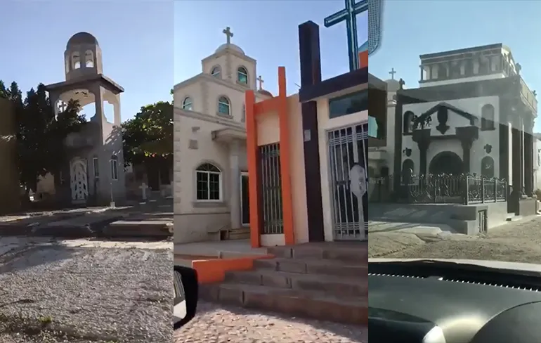 Is dat een dorp? Nee, een begraafplaats voor Mexicaanse drugsbaronnen