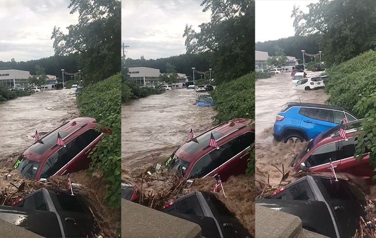 Jeep dealer in New Jersey heeft wat last van een overstroming