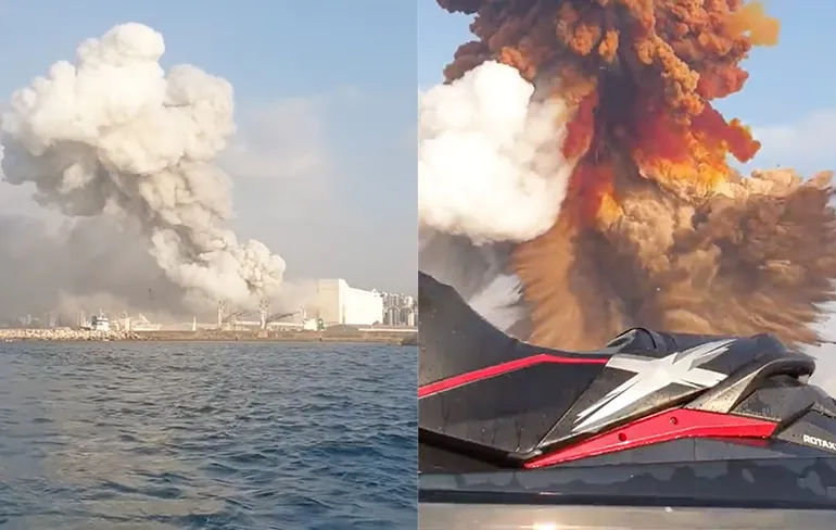 Jetskiërs hebben tweede explosie in Beiroet vanaf het water vastgelegd