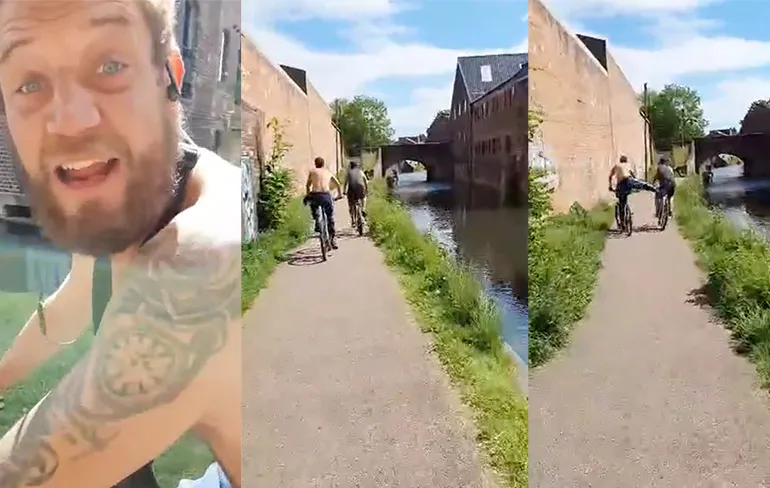 Jimmy the Bastard geeft lesje zwemmen weg aan fietser