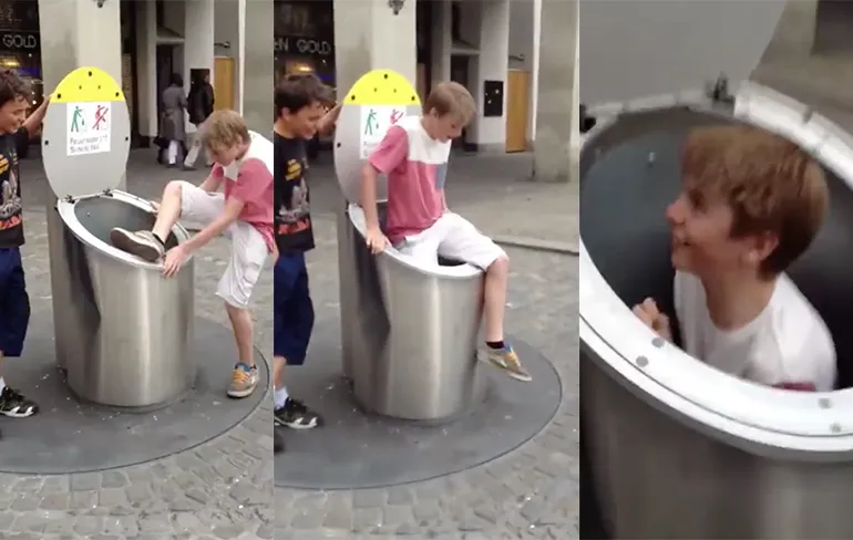 Jongetje valt in ondergrondse vuilcontainer