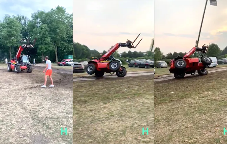 Joyrider op een heftruck in Harskamp