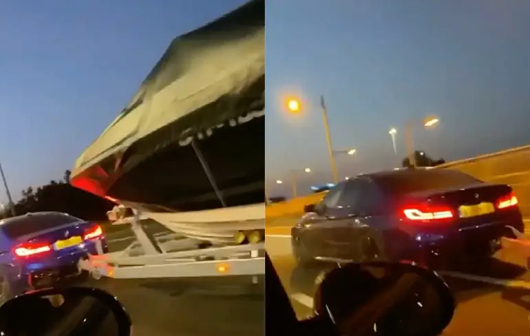 Kan gewoon joh: Drag race met boot achter je auto