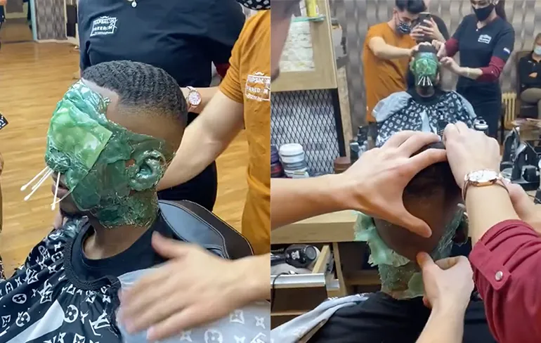 Kapper uit Boxmeer gaat keihard viraal met inpakken klant met groene hars