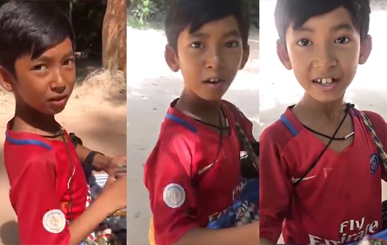 Khmer jongetje in Cambodja kent zijn talen wel