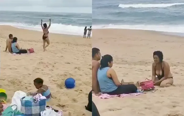 Koppel wil rustig dagje strand, maar krijgen bezoek van bezeten vrouw