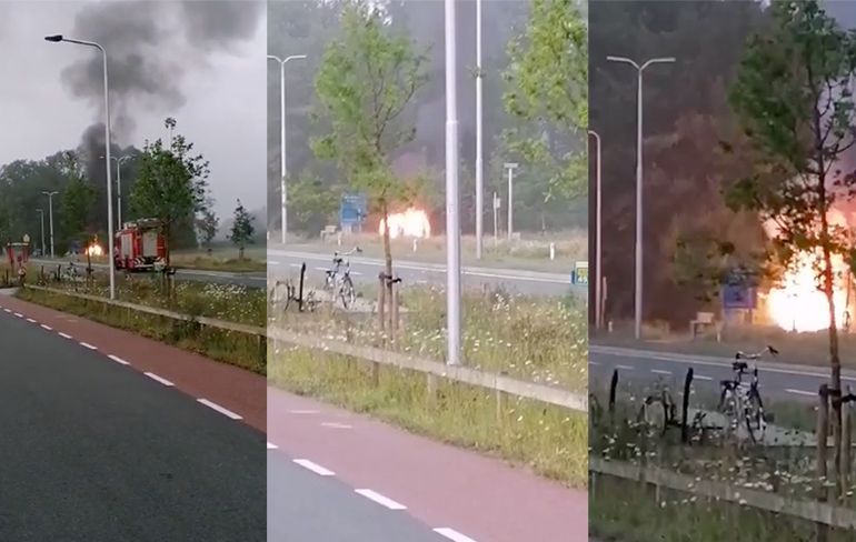 Lachgasflessen ontploffen in brandende bestelbus in Leusden