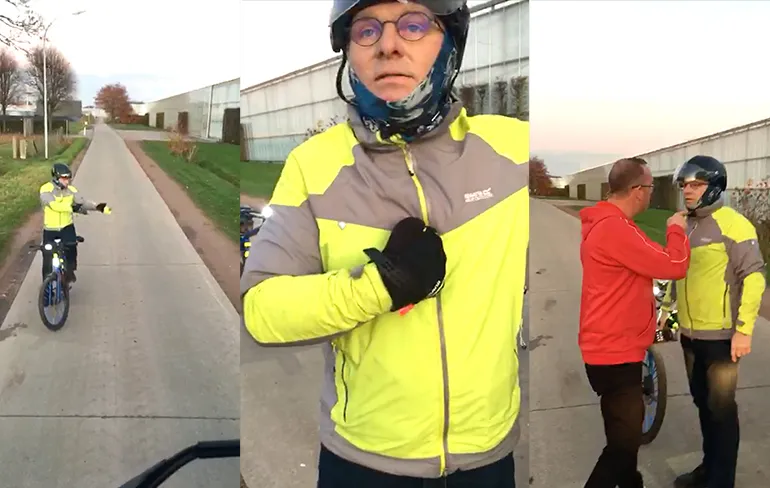 Lamlul met fiets vindt dat hij te weinig ruimte krijgt van vrachtwagen