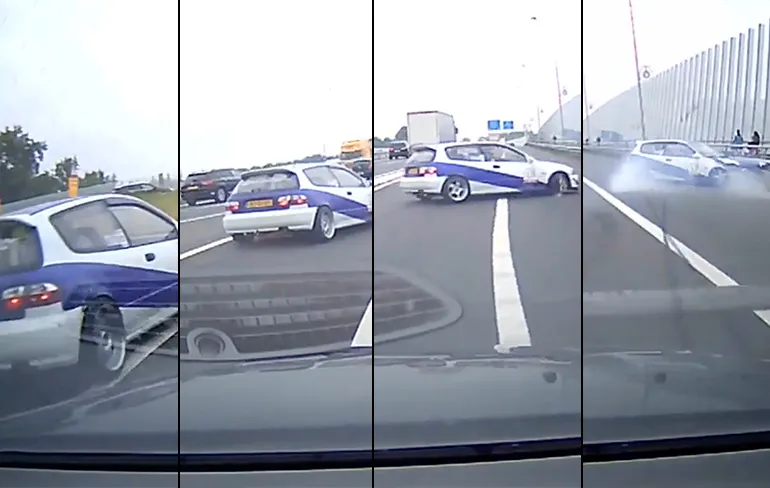 Leedvermaak: Gepimpte Honda Civic parkeert in vangrail