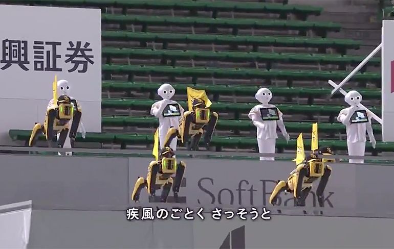 Leger van Boston Dynamics robothonden doet dansje bij honkbalwedstrijd