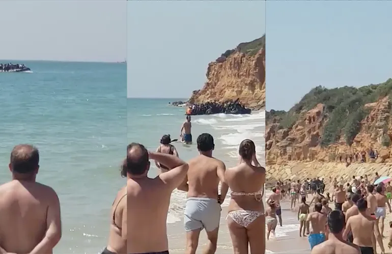 Lig je lekker op een Spaans strand, ineens invasie van migranten