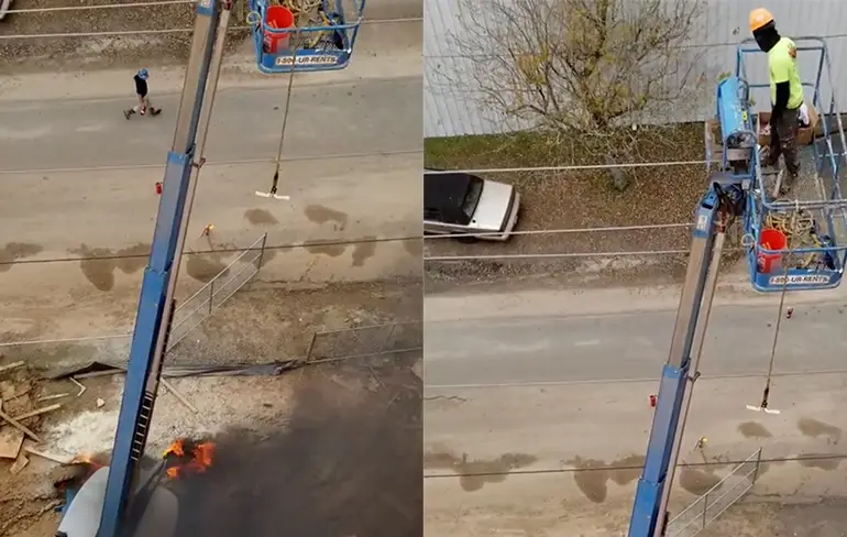 Machinist op hoogwerker heeft echt een hele slechte dag