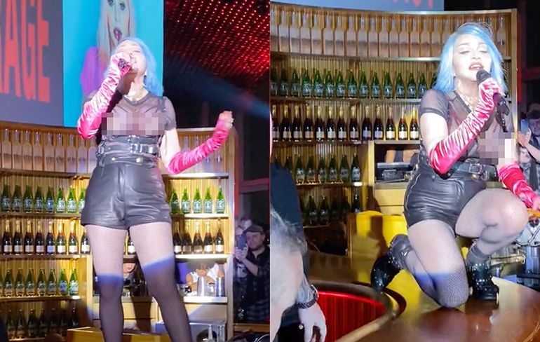 Madonna geeft optreden op de bar in toch wel kittige outfit
