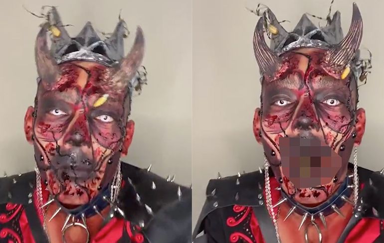 Make-up artiest gebruikt spinnen als onderdeel van zijn enge kostuum