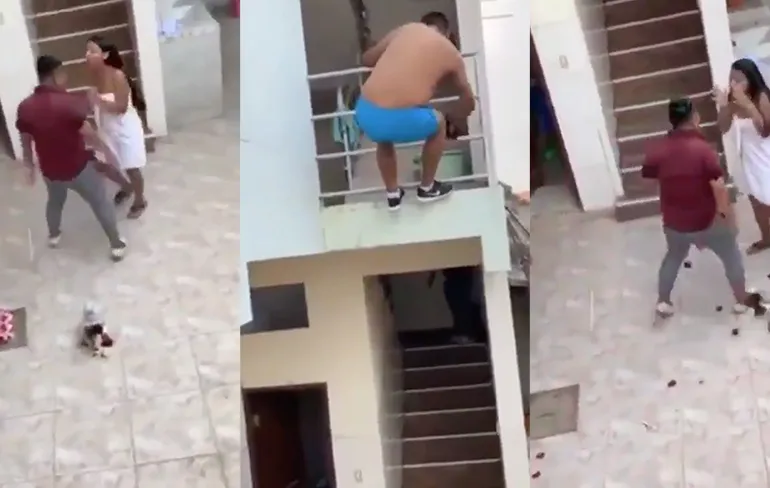 Man betrapt zijn vrouw op vreemdgaan en haar bijman neemt de benen