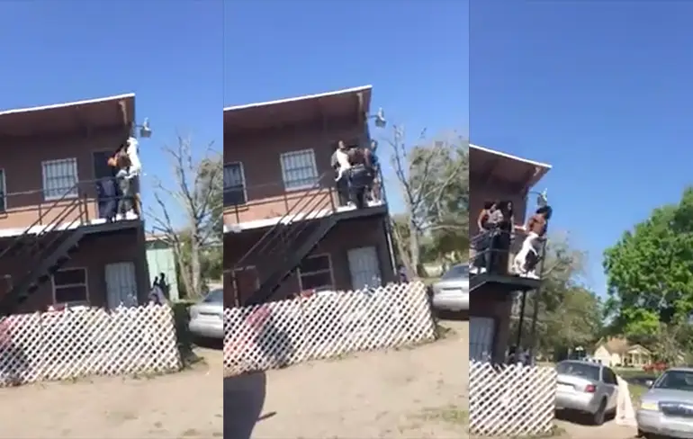 Man heeft ruzie met vriendin, hangt hond over de reling