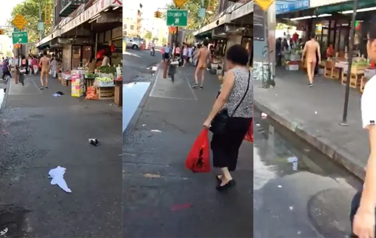Man in Chinatown in New York heeft duidelijk verkeerde snoepjes op!