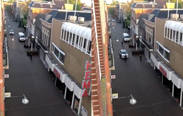Man in Leeuwarden onder invloed, probeert in te breken en springt door ruit van winkel