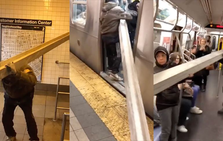 Man in New York neemt stalen balk van 9 meter mee in de metro
