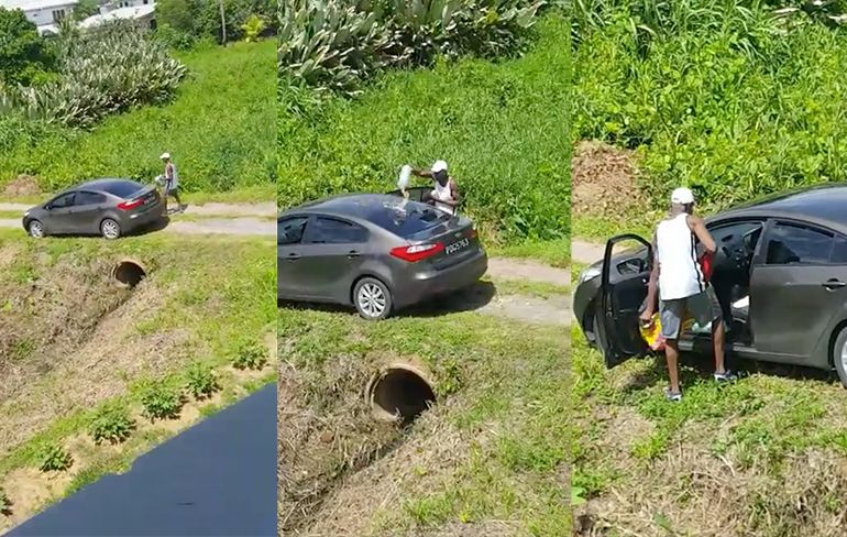 Man in Trinidad en Tobago overgiet auto met benzine en steekt lucifer aan