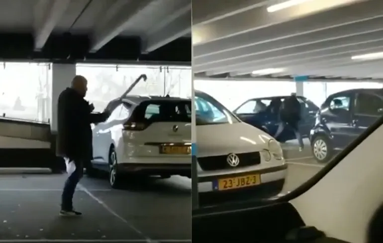 Man is piswoest en valt auto aan met hockeystick in Schiedam