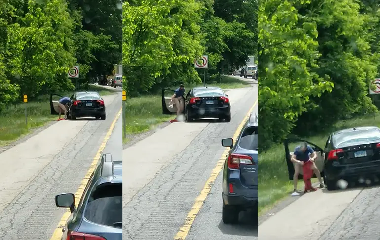 Man langs snelweg laat zien dat je scheet nooit kan vertrouwen