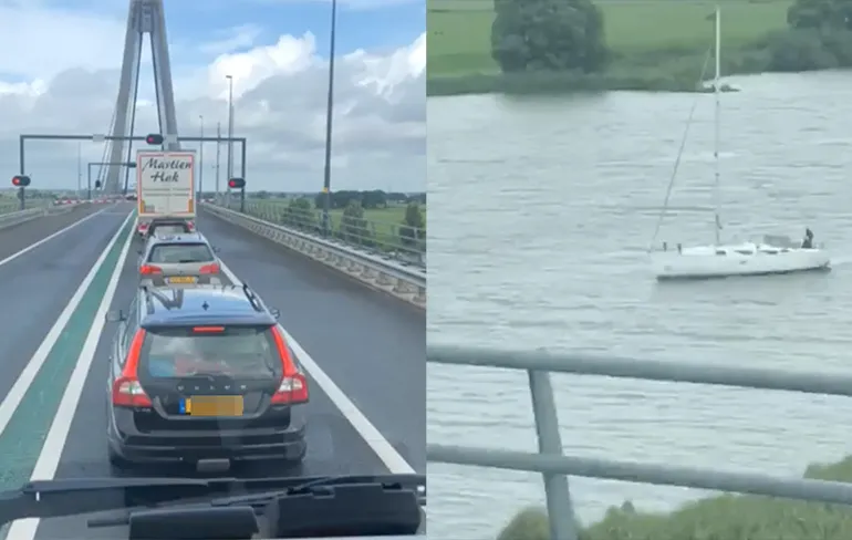 Man staat stil op Eilandbrug in Overijssel en maakt zich druk over bootje