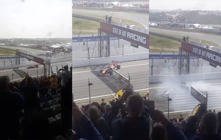 Max Verstappen draait een paar donuts in Zandvoort