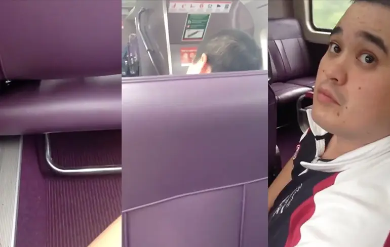 Meisje betrapt viespeuk in de trein die onder haar rok wil filmen