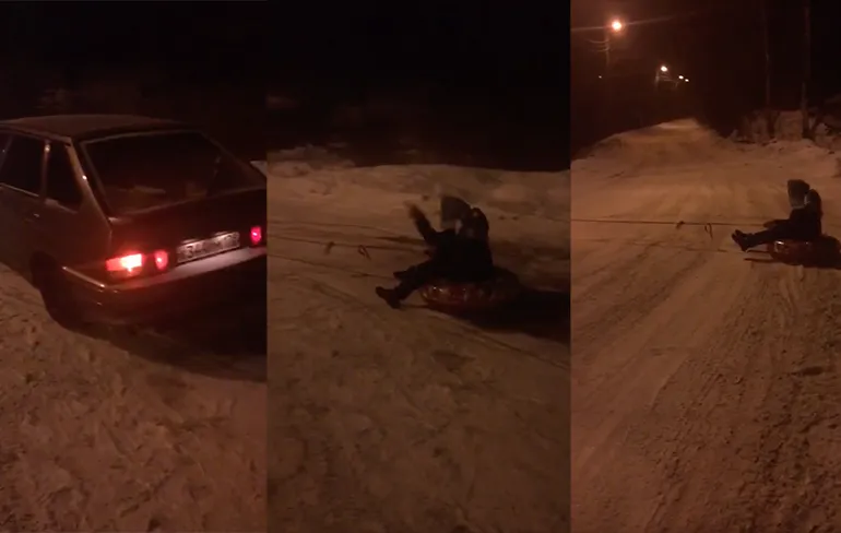 Meisje op band achter auto heeft wat sterkers nodig dan een asperientje